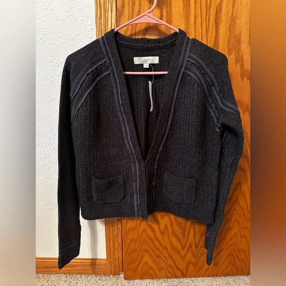 LOFT Dark Grey Sweater Cardigan - NWT - Size 2 - Picture 1 of 10